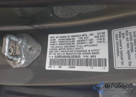 2009 Honda Cr-V Ex из США, поврежденный, VIN 5J6RE48549L053645